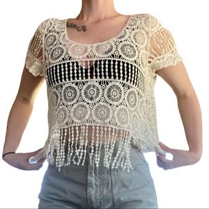 Anthropologie Beige Crochet Boho Shirt Womens Small